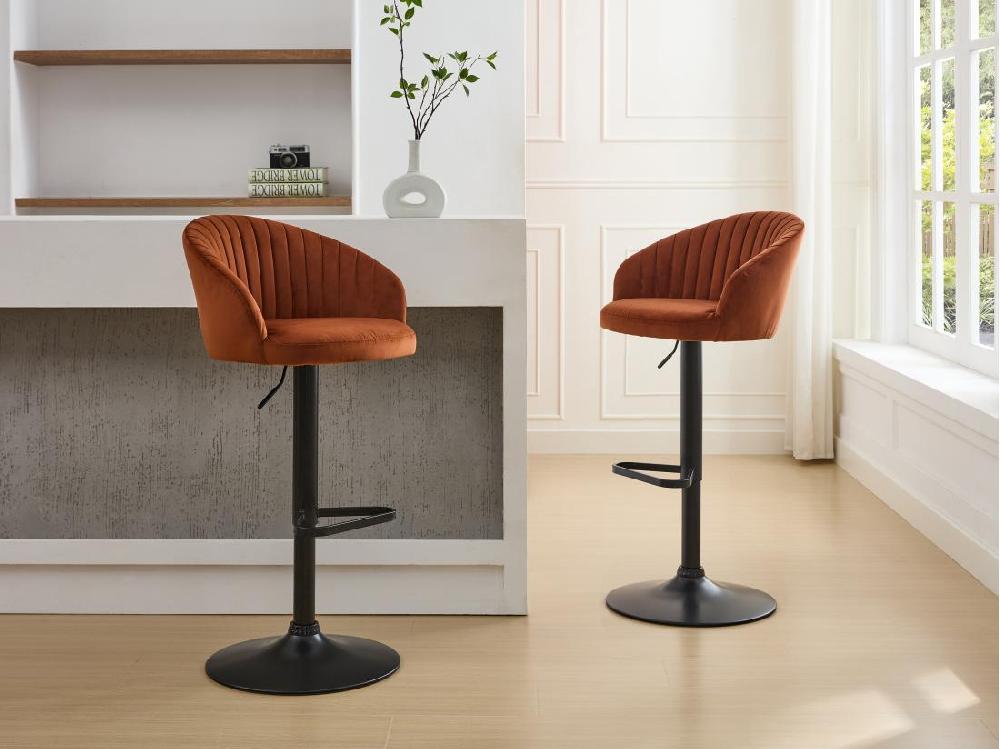 vente unique Lot de 2 tabourets de bar en velours et métal noir - Hauteur réglable - Terracotta - DORALIZ