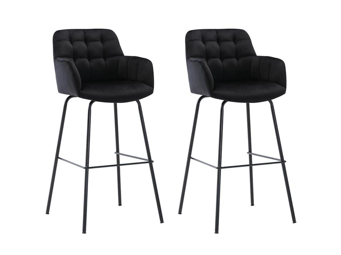 vente unique Lot de 2 tabourets de bar en velours et métal - Noir - PEGA de Pascal MORABITO