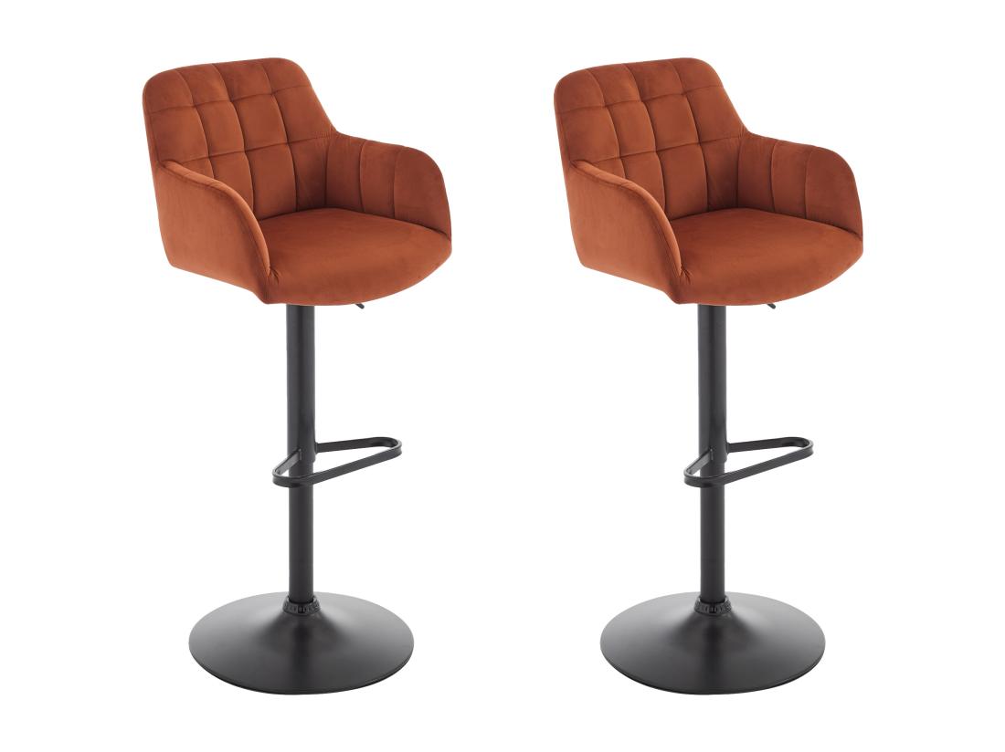 Vente Unique Lot De 2 Tabourets De Bar En Velours Et Métal Noir - Hauteur Réglable - Terracotta - PEGA De Pascal MORABITO
