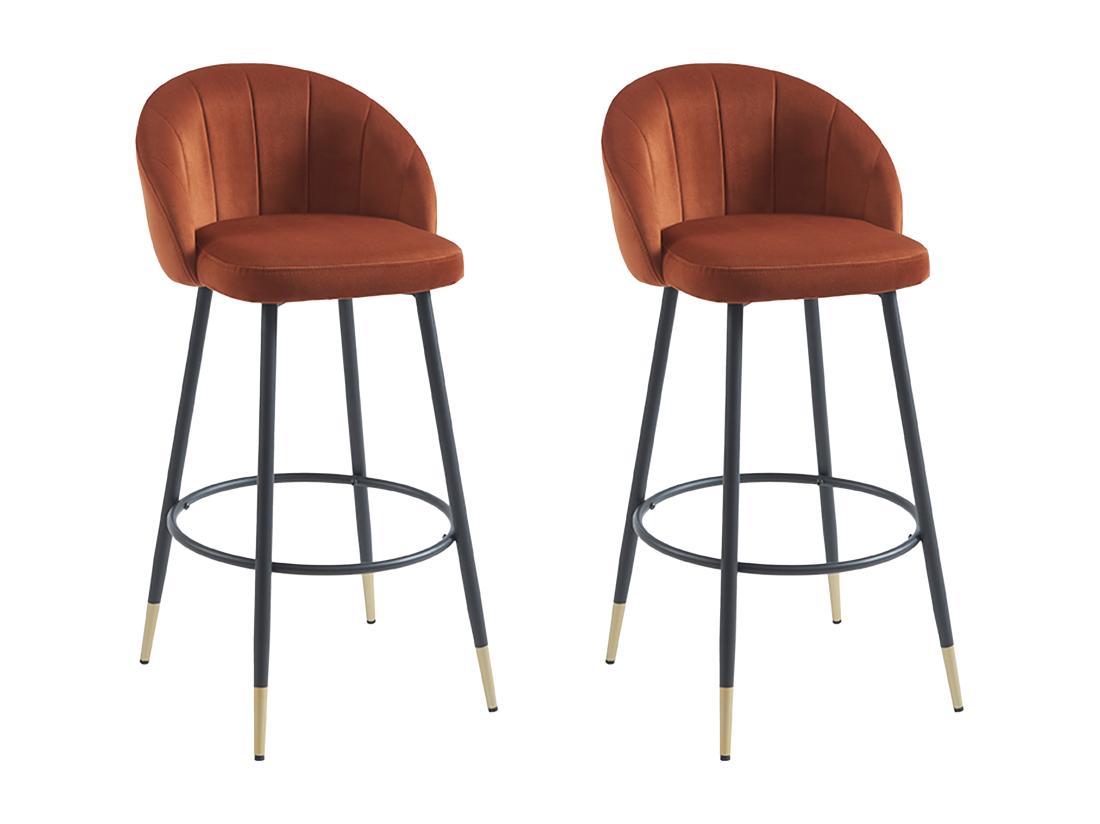 Vente Unique Lot De 2 Tabourets De Bar En Velours Et Métal - Terracotta - ELIRAM
