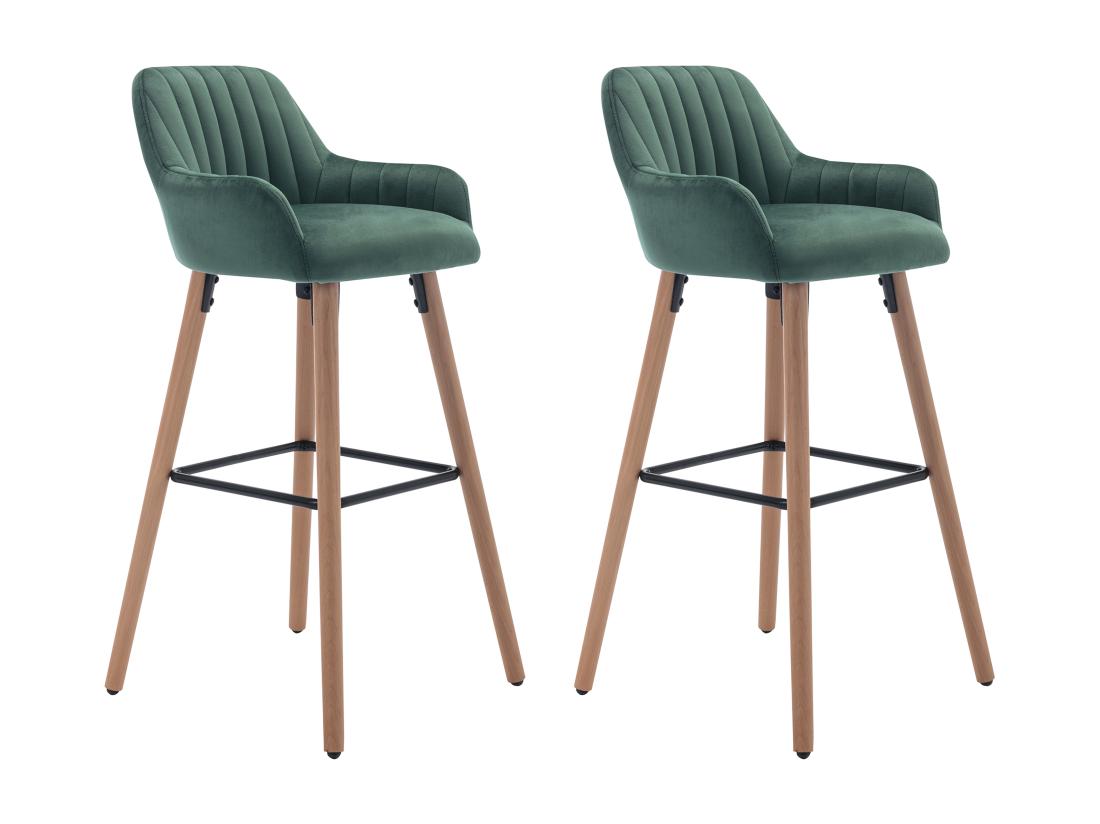 Vente Unique Lot De 2 Tabourets De Bar En Velours Et Pieds Bois De Hêtre - Vert Foncé - ELEANA