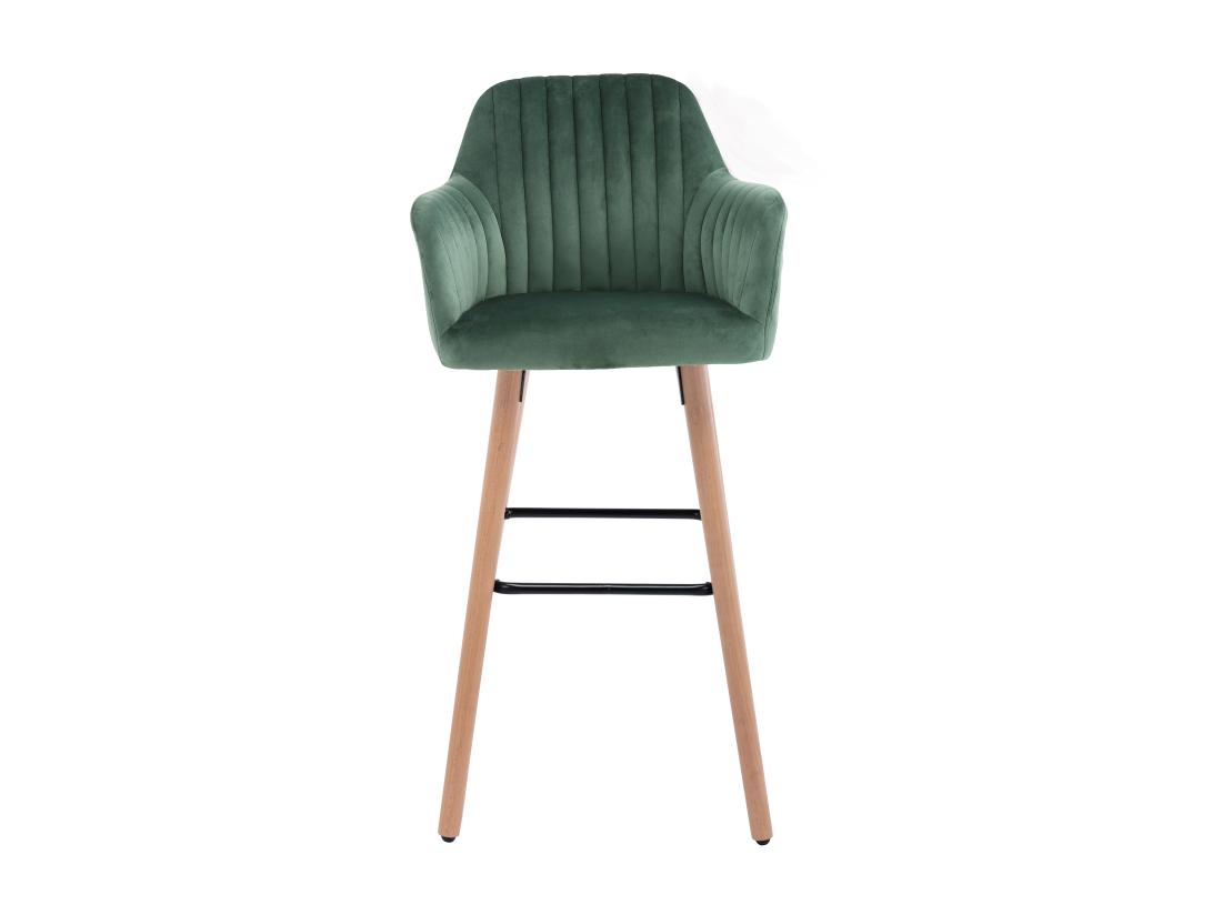 Vente Unique Lot De 2 Tabourets De Bar En Velours Et Pieds Bois De Hêtre - Vert Foncé - ELEANA