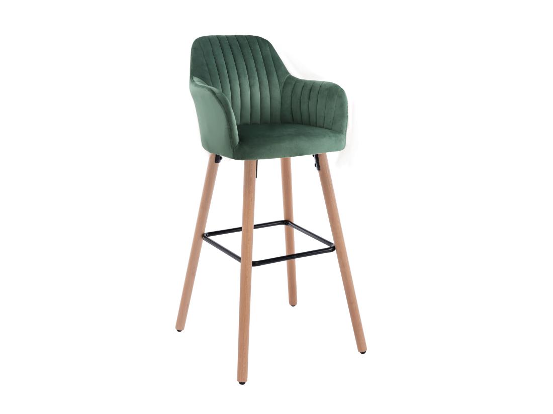 Vente Unique Lot De 2 Tabourets De Bar En Velours Et Pieds Bois De Hêtre - Vert Foncé - ELEANA
