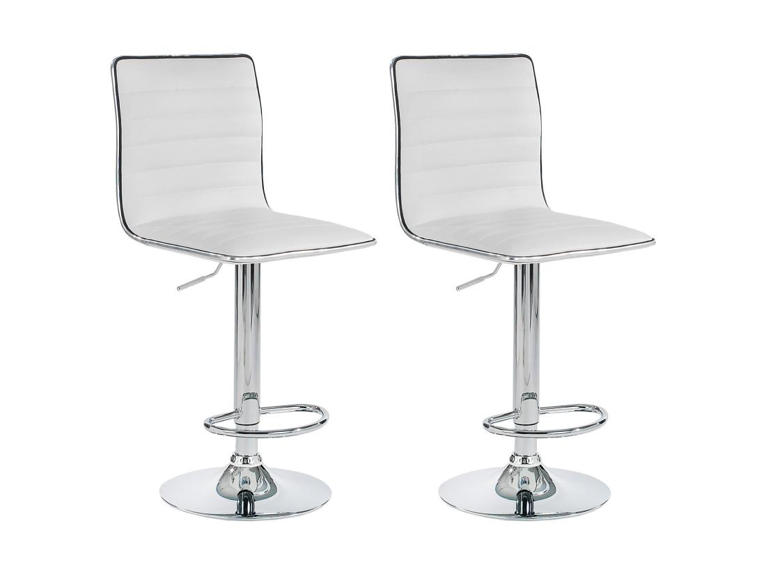 Vente Unique Lot De 2 Tabourets De Bar ROCA Chaise Haute Droite Pour Cuisine/comptoir Réglable En Hauteur Et Pivotante En Synthétique Blanc