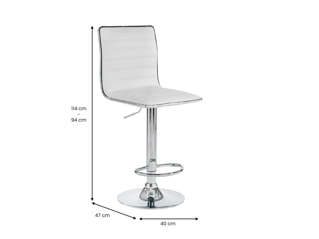 vente unique Lot de 2 tabourets de bar ROCA chaise haute droite pour cuisine/comptoir réglable en hauteur et pivotante en synthétique blanc