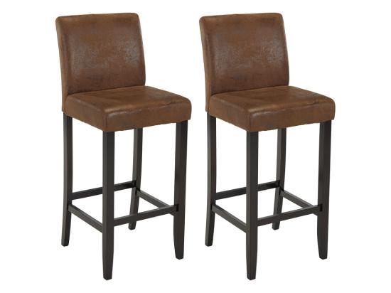 Vente Unique Lot De 2 Tabourets De Bar SANTOS - Microfibre Aspect Cuir Vieilli - Pieds Bois Foncé