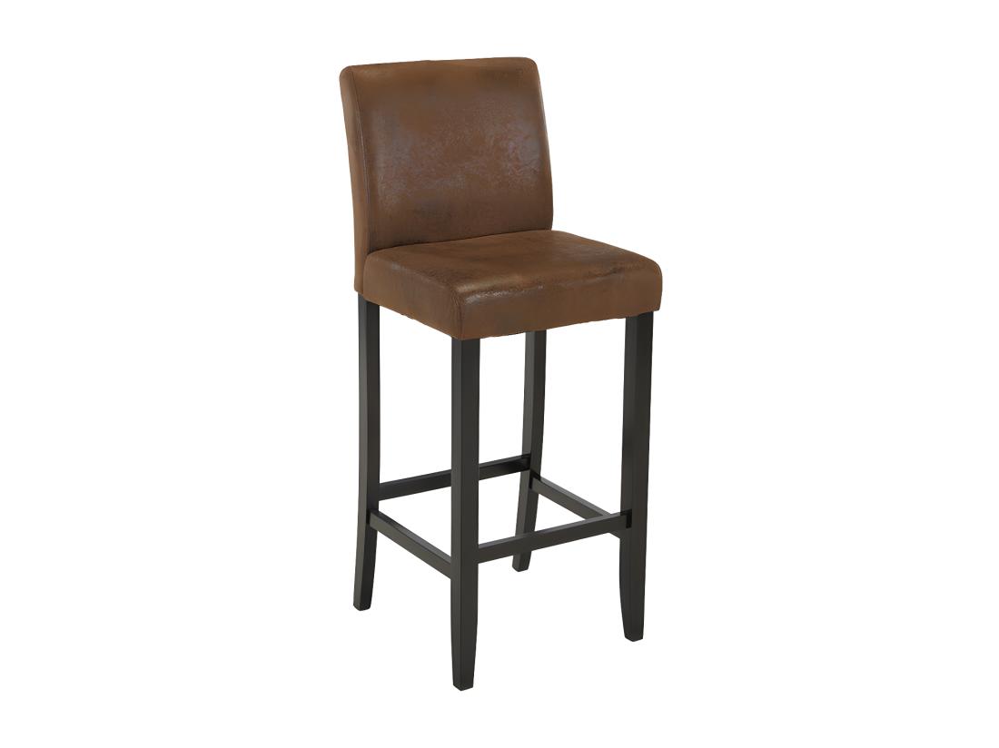 Vente Unique Lot De 2 Tabourets De Bar SANTOS - Microfibre Aspect Cuir Vieilli - Pieds Bois Foncé