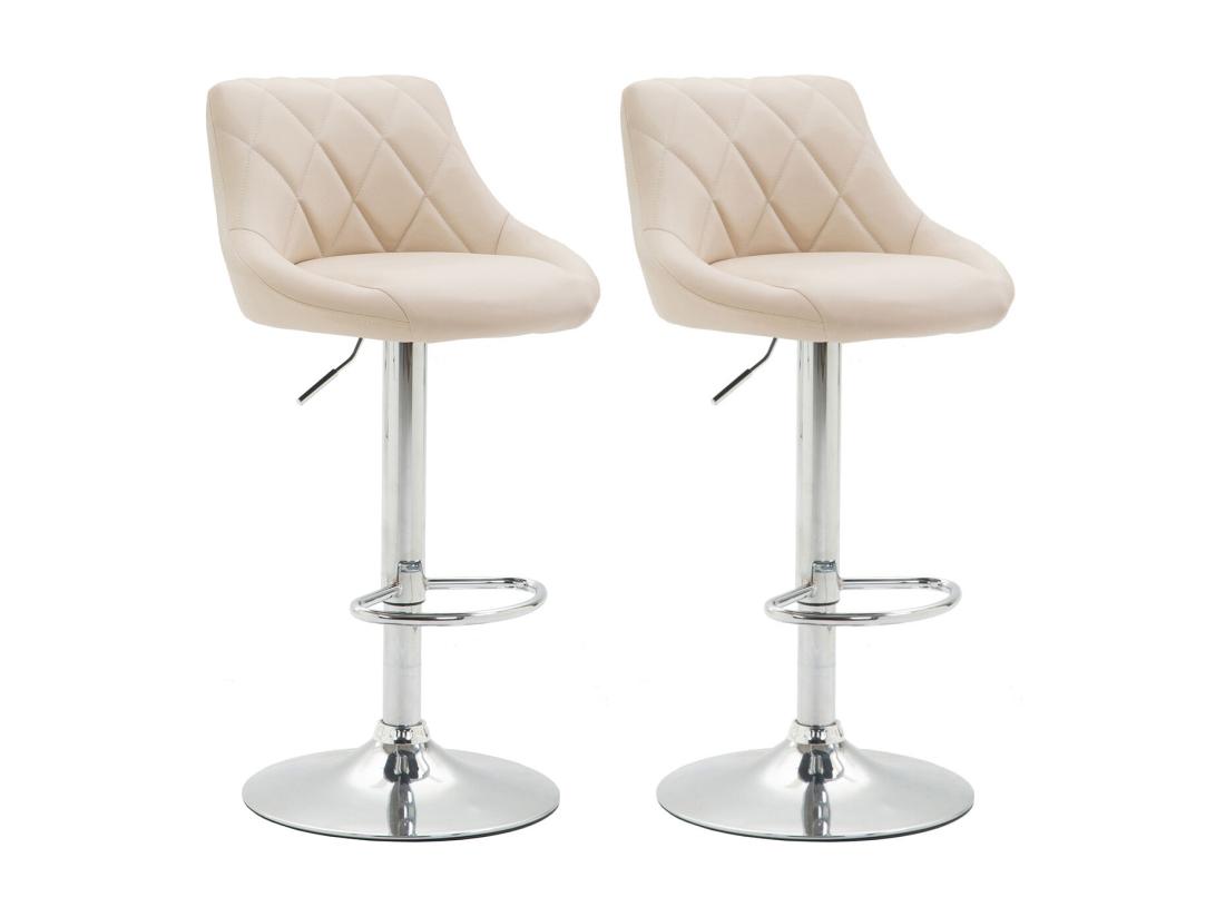 vente unique Lot de 2 Tabourets de bar - Similicuir & Métal chromé - Crème - Lazio