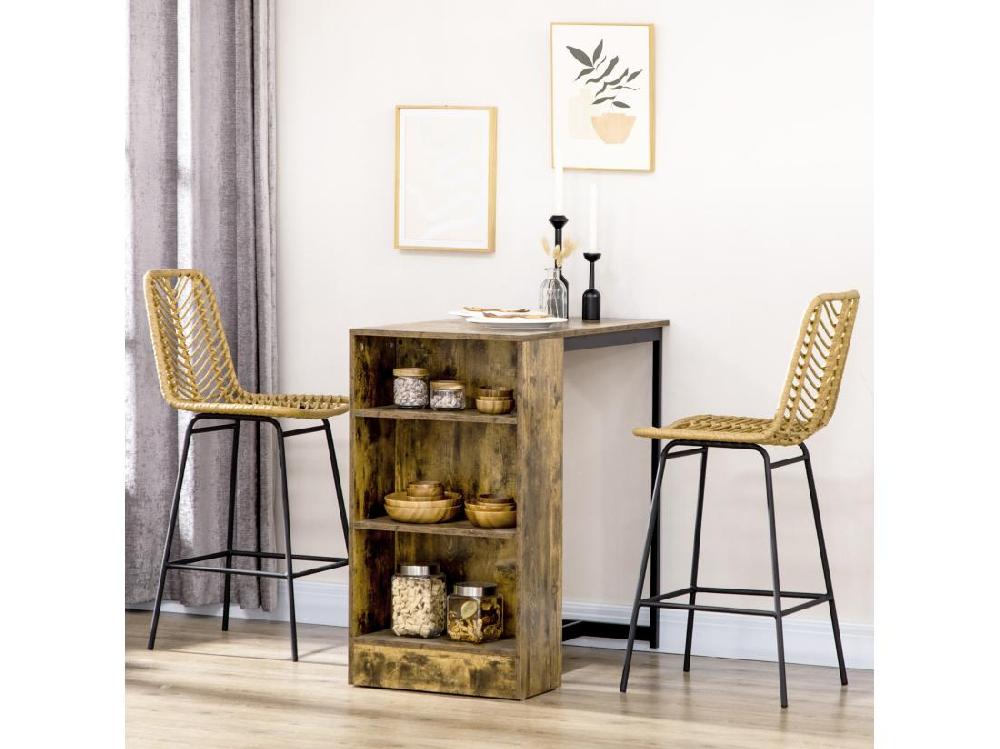 vente unique Lot de 2 tabourets de bar style colonial piètement acier noir résine tressée aspect rotin