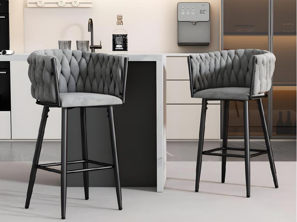 Vente Unique Lot De 2 Tabourets De Bar - Tissu En Velours - Pieds En Métal - Gris