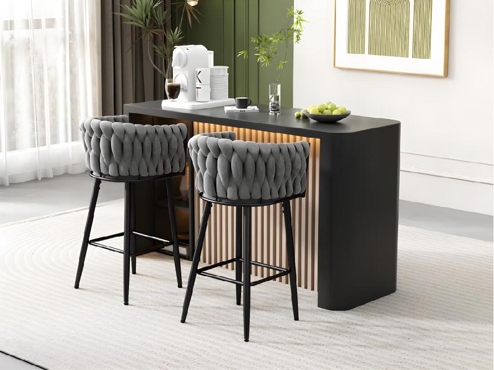 Vente Unique Lot De 2 Tabourets De Bar - Tissu En Velours - Pieds En Métal - Gris