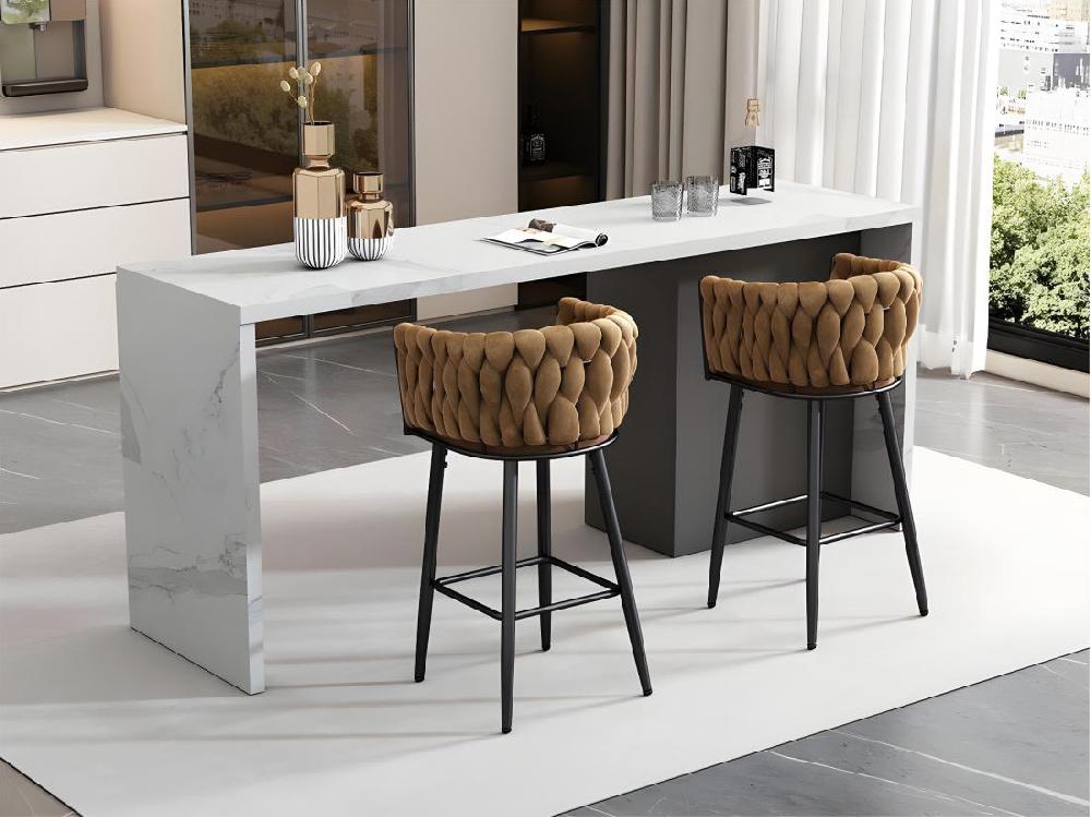 vente unique Lot de 2 Tabourets de bar - tissu en velours - pieds en métal - Marron