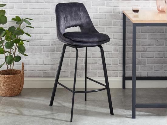 Vente Unique Lot De 2 Tabourets De Bar - Velours Et Métal - Anthracite - KELINE De Maison Céphy