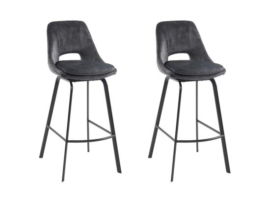 vente unique Lot de 2 tabourets de bar - Velours et Métal - Anthracite - KELINE de Maison Céphy