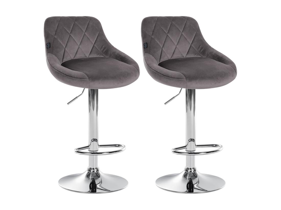 vente unique Lot de 2 Tabourets de bar - Velours & Métal - Gris - Lazio
