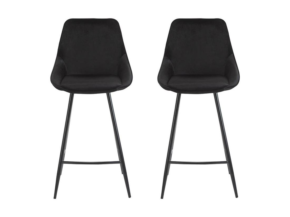 vente unique Lot de 2 tabourets de bar - Velours - Noir - MASURIE