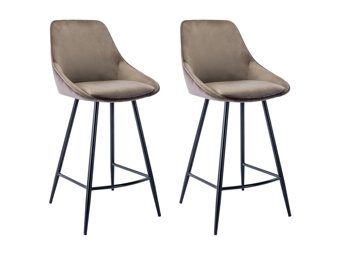 vente unique Lot de 2 tabourets de bar - Velours - Taupe - MASURIE