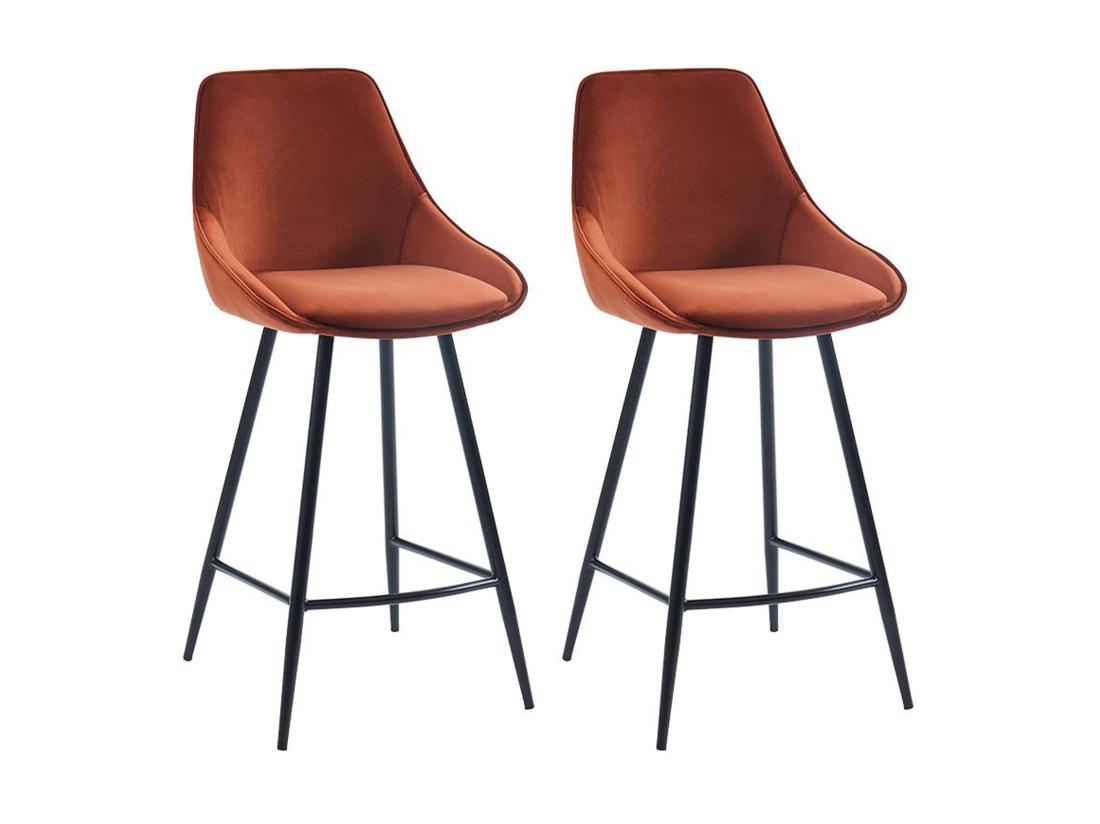 vente unique Lot de 2 tabourets de bar - Velours - Terracotta - MASURIE