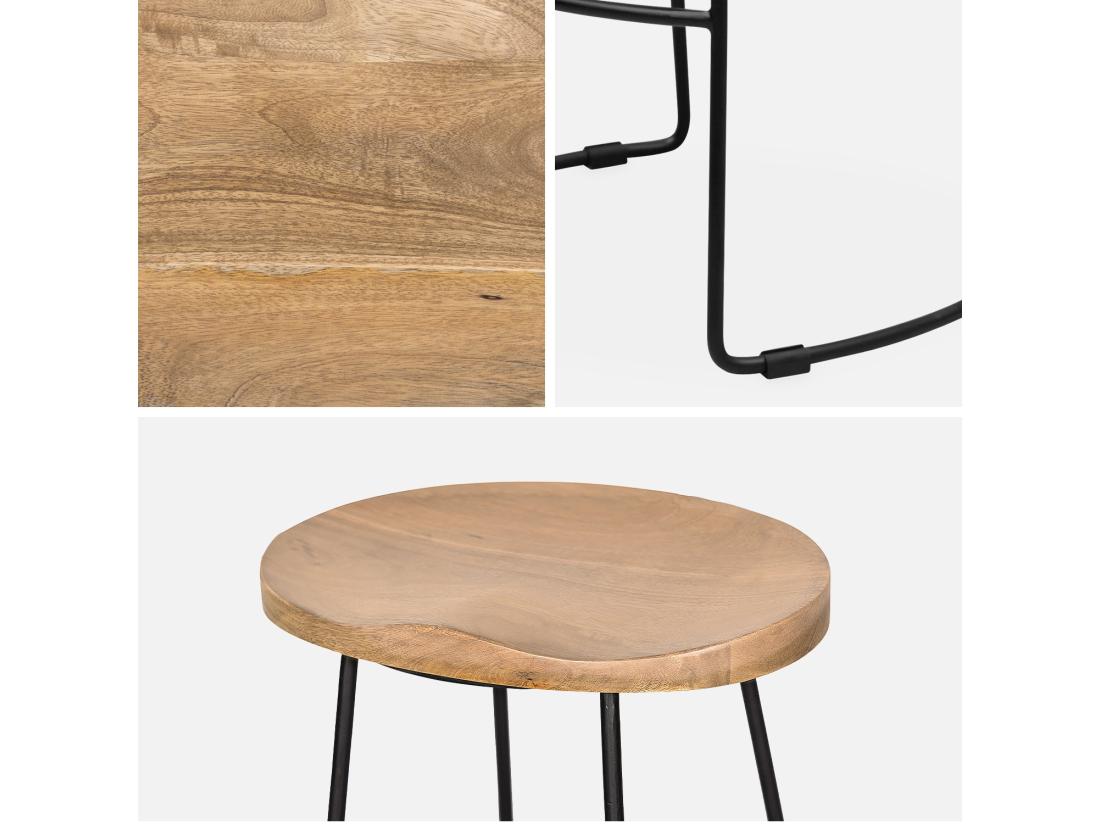 Vente Unique Lot De 2 Tabourets De Bars Bois De Manguier Naturel Et Acier. Avec Repose Pieds. 65cm