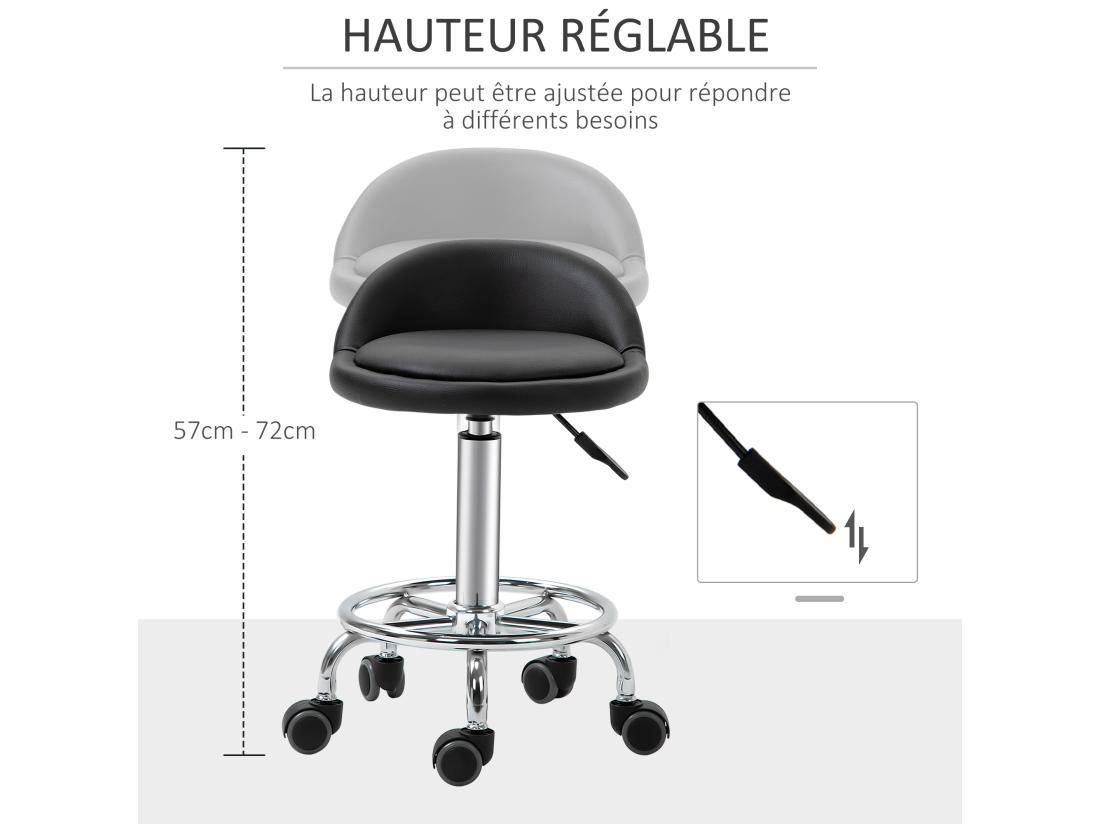 Vente Unique Lot De 2 Tabourets De Travail Massage Réglables - Dossier Ergonomique - Acier Chromé PU Noir