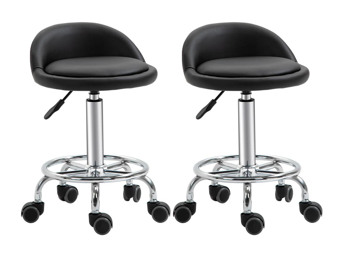 Vente Unique Lot De 2 Tabourets De Travail Massage Réglables - Dossier Ergonomique - Acier Chromé PU Noir