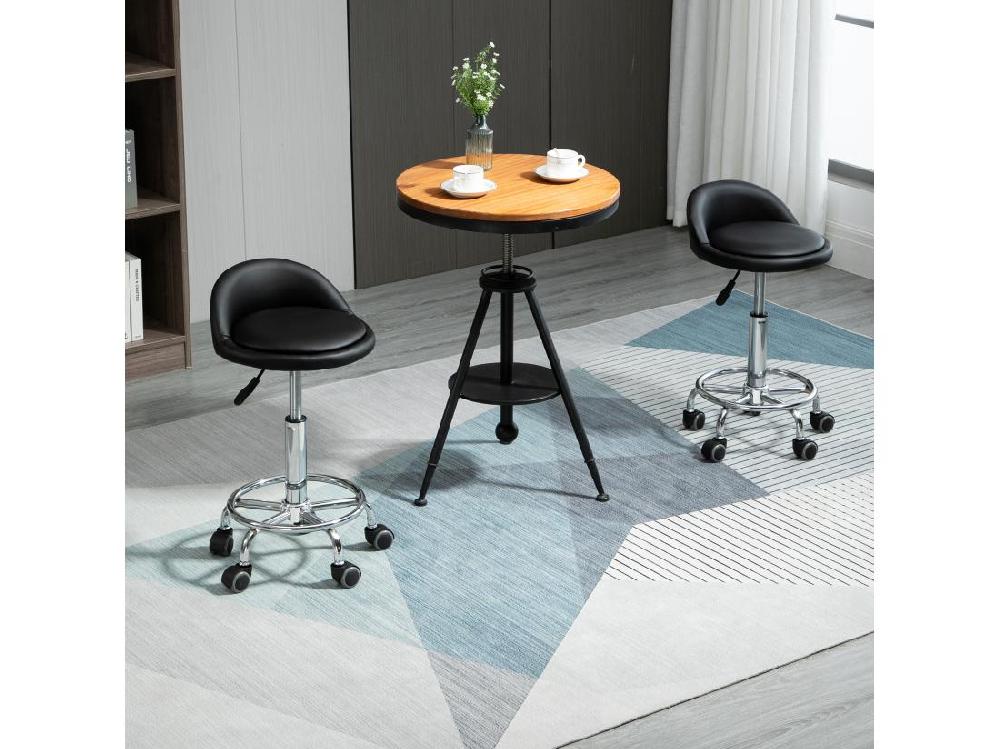 Vente Unique Lot De 2 Tabourets De Travail Massage Réglables - Dossier Ergonomique - Acier Chromé PU Noir