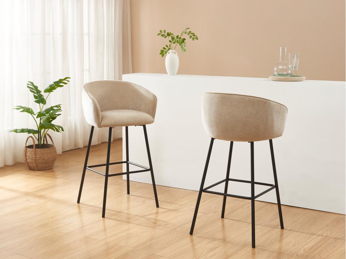 vente unique Lot de 2 tabourets en tissu et métal noir - Beige - LAZONI de Pascal Morabito