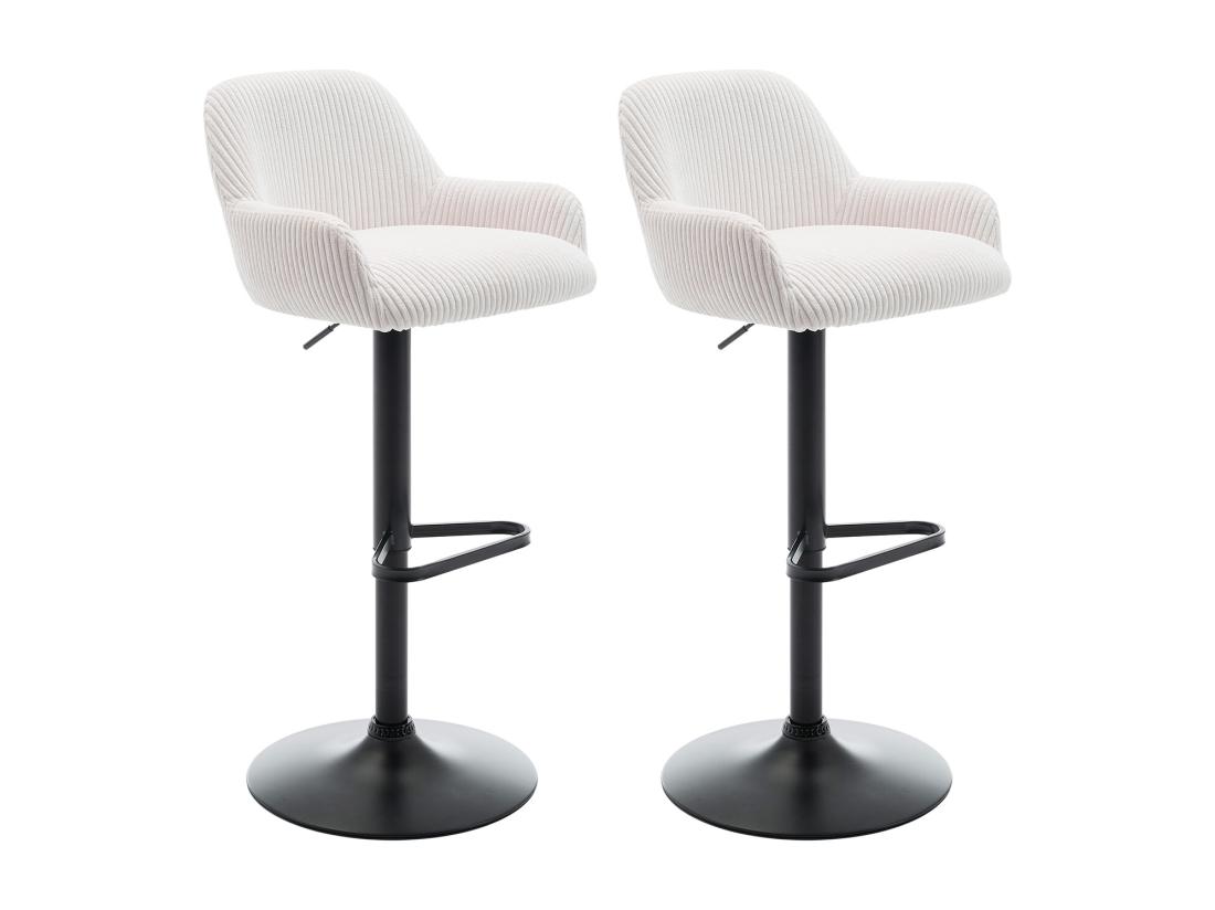 Vente Unique Lot De 2 Tabourets En Velours Côtelé Et Métal Noir - Hauteur Réglable - Crème - LILIYA