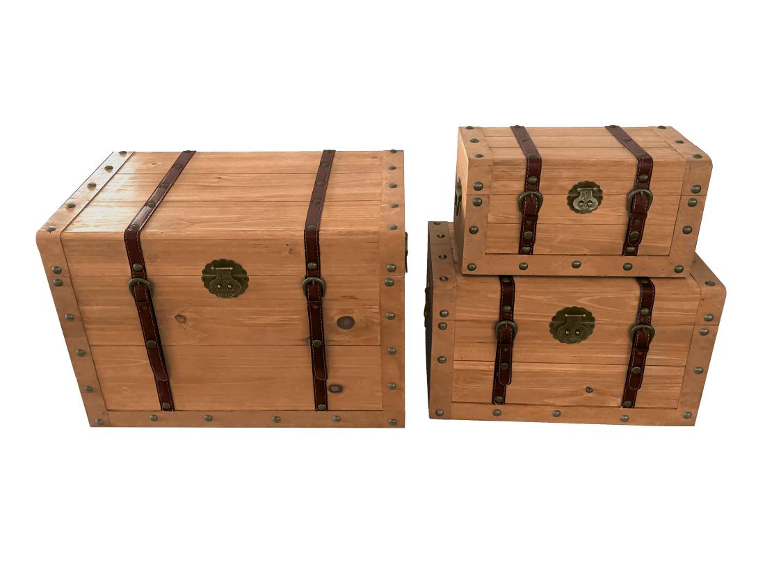 Vente Unique Lot De 3 Malles En Bois De Sapin Et MDF - 3 Tailles - Naturel - ESPARTA