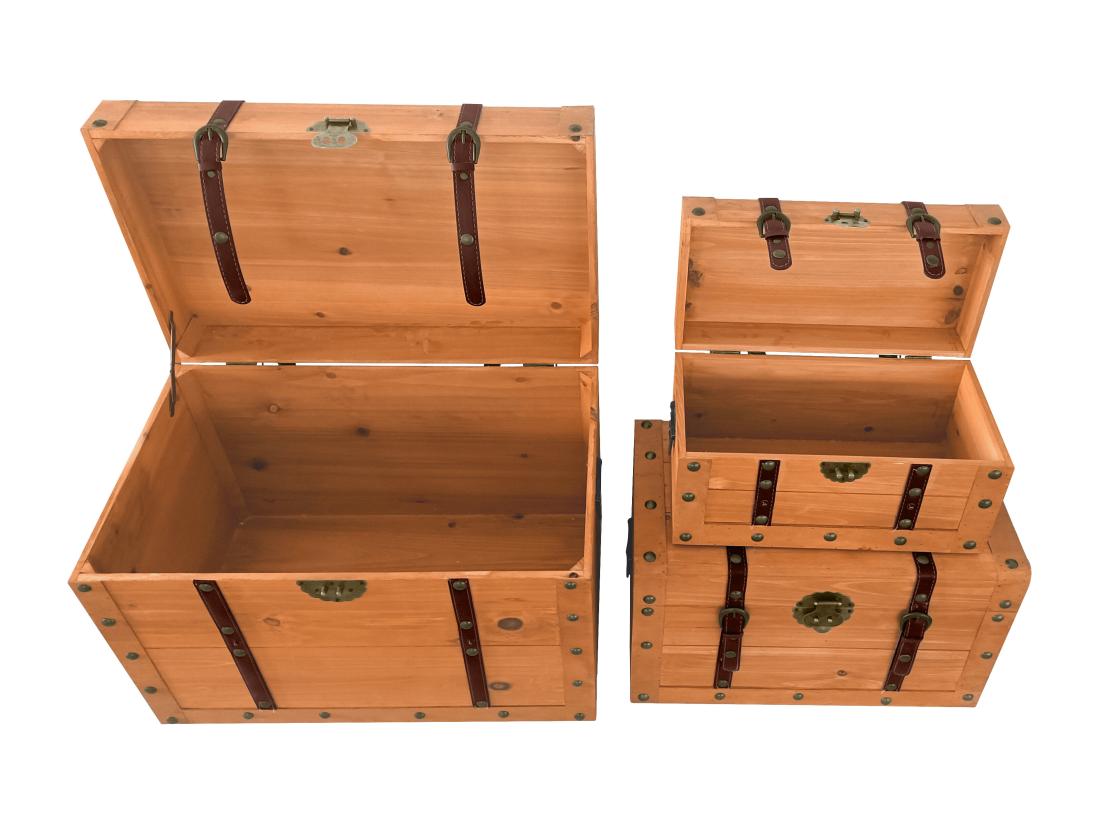 Vente Unique Lot De 3 Malles En Bois De Sapin Et MDF - 3 Tailles - Naturel - ESPARTA