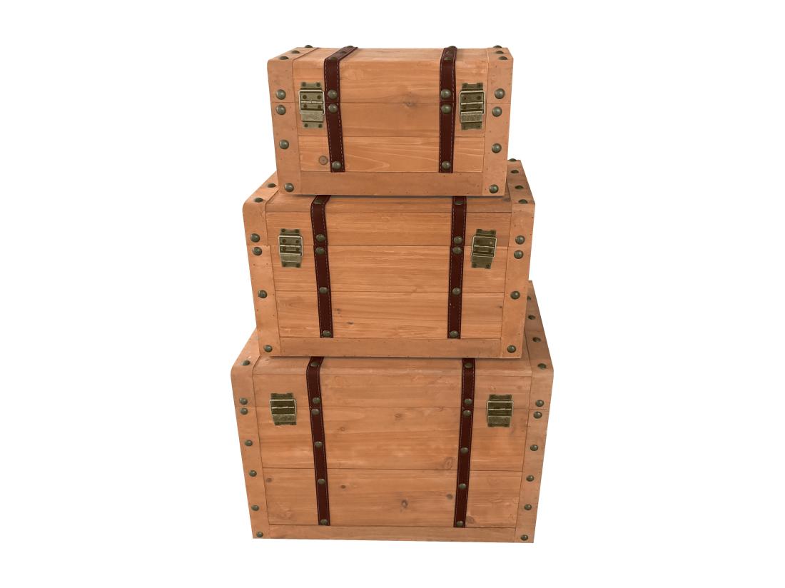 Vente Unique Lot De 3 Malles En Bois De Sapin Et MDF - 3 Tailles - Naturel - ESPARTA