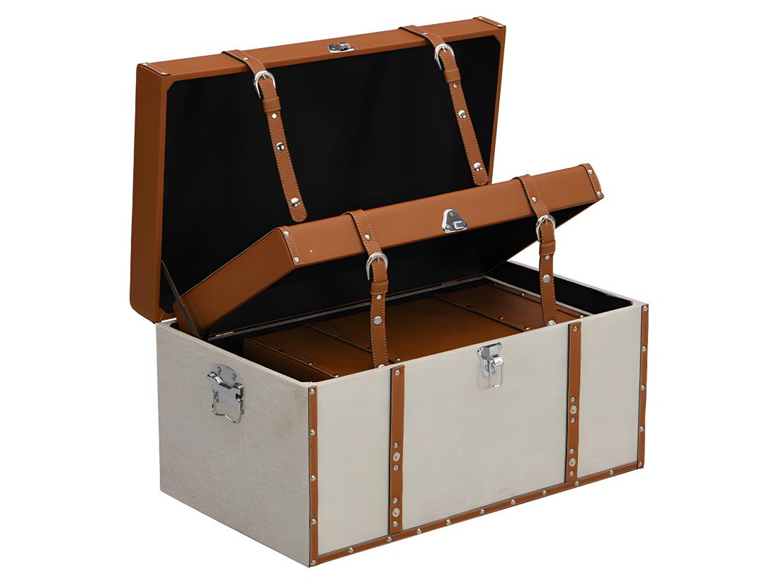 Vente Unique Lot De 3 Malles En Bois De Sapin Et MDF - Revêtement En Simili Et Tissu - 3 Tailles - Marron Et Taupe- JACINTO