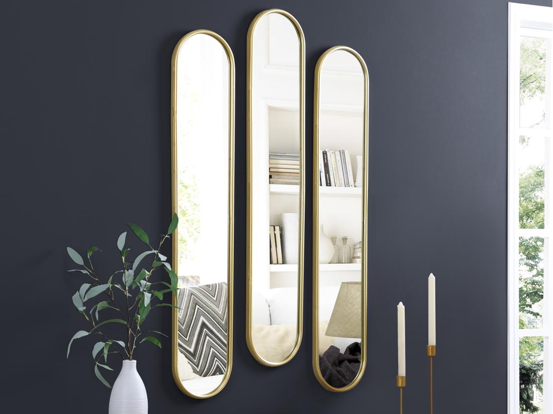 vente unique Lot de 3 miroirs ovales en métal - L.23 x H.120 cm - Doré - JAYLEN
