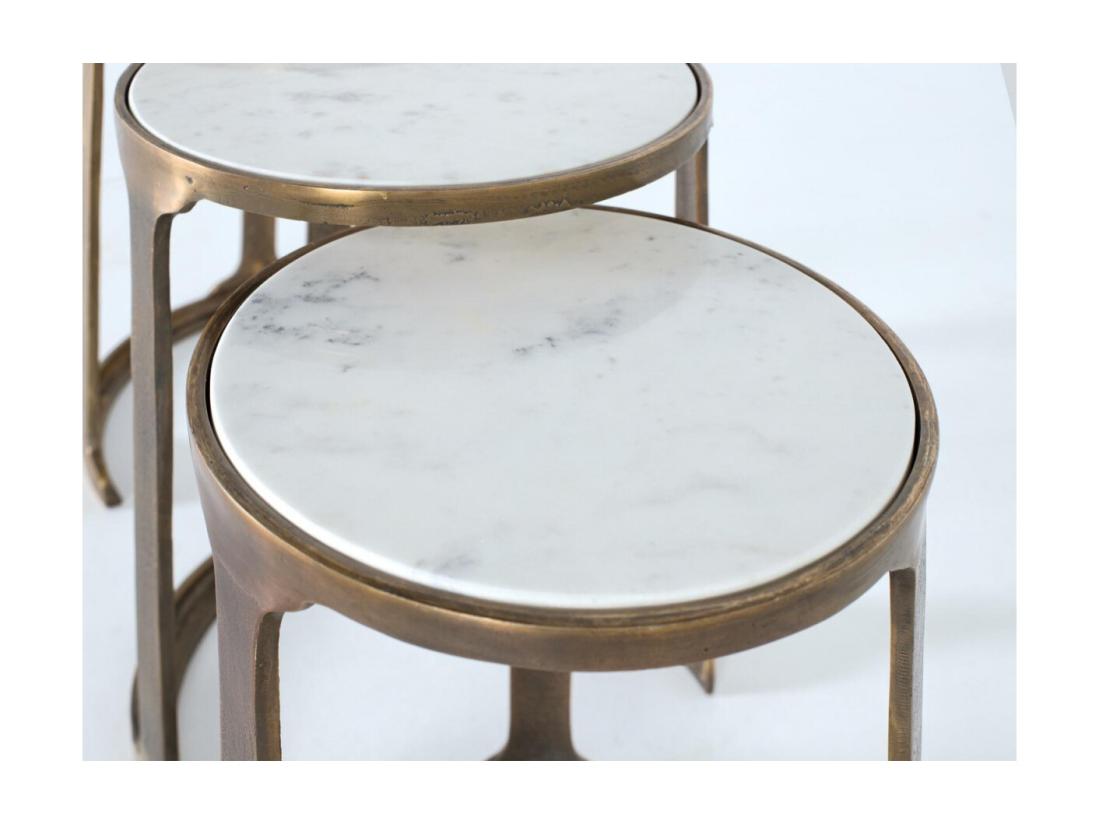 Vente Unique Lot De 3 Sellettes Marbre Fer-Marbre Or - Décoration D'Autrefois