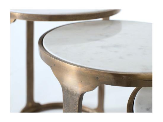 Vente Unique Lot De 3 Sellettes Marbre Fer-Marbre Or - Décoration D'Autrefois