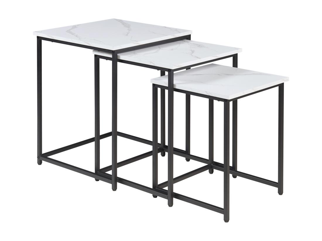 Vente Unique Lot De 3 Tables Basses Gigognes Trollhättan Noir Effet Marbre Blanc [en.casa]