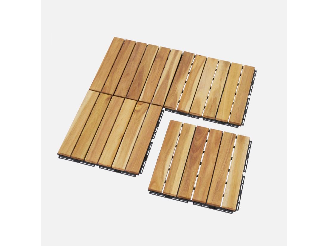 Vente Unique Lot De 36 Dalles De Terrasses 30x30cm En Bois D'acacia. Motif Linéaire. à Lattes. Clipsables