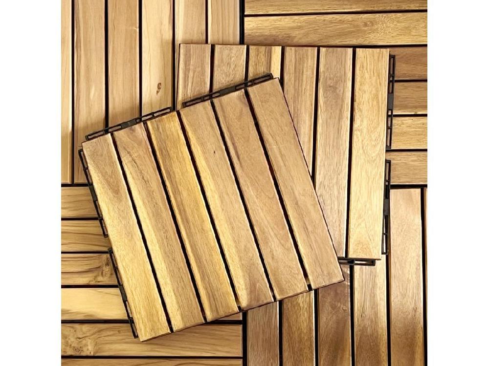 vente unique Lot de 36 dalles de terrasses 30x30cm en bois d'acacia. motif linéaire. à lattes. clipsables