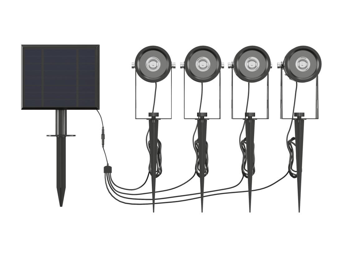 Vente Unique Lot De 4 Balises Solaires à Planter - Panneau Déporté - 80 Lumens - Noir - DRAGOR