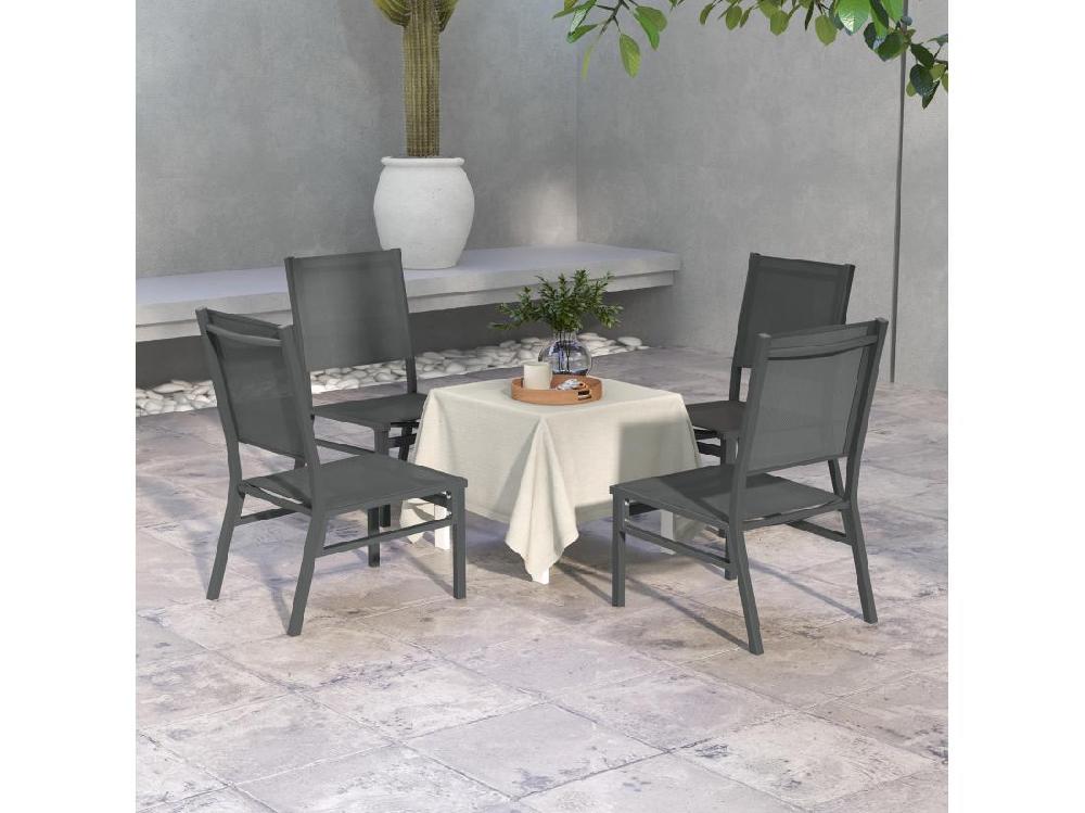 vente unique Lot de 4 chaises de jardin alu textilène gris