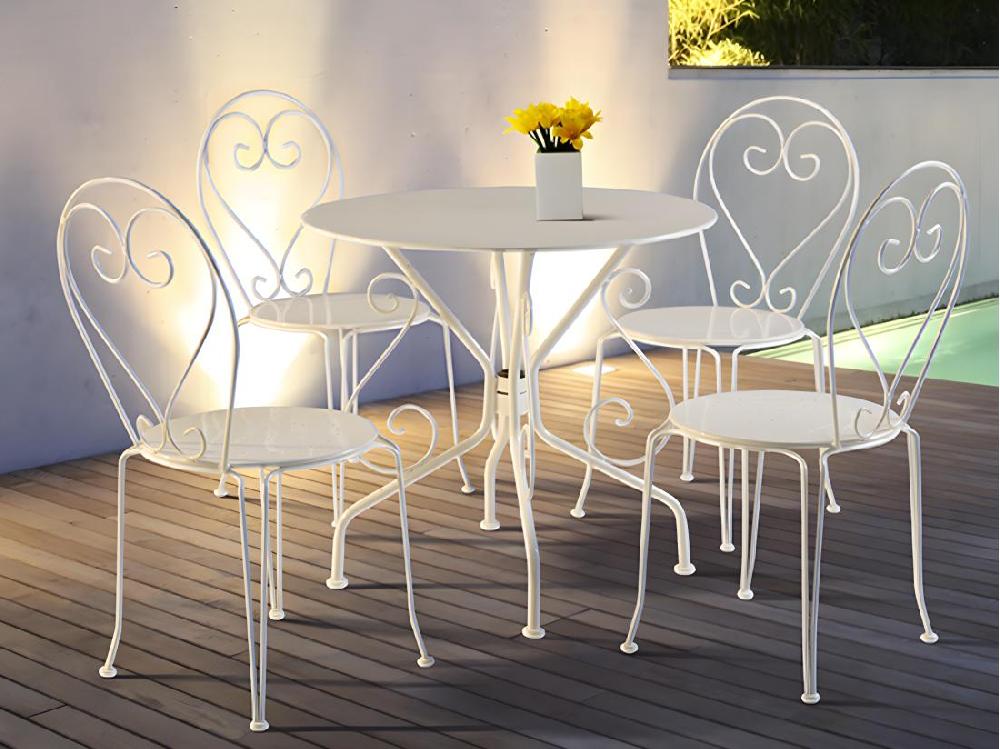 Vente Unique Lot De 4 Chaises De Jardin Empilables En Métal Façon Fer Forgé - Blanc - GUERMANTES De MYLIA