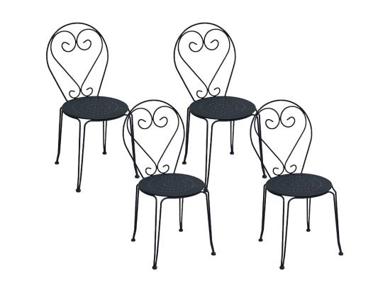 vente unique Lot de 4 chaises de jardin empilables en métal façon fer forgé - anthracite - GUERMANTES de MYLIA