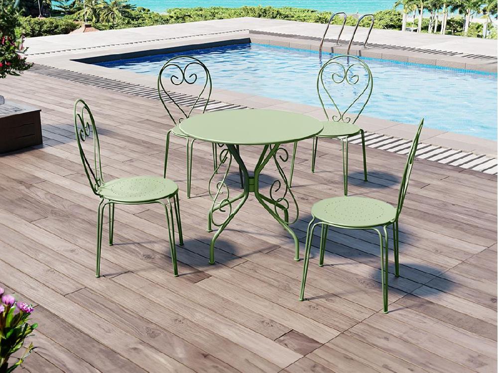 Vente Unique Lot De 4 Chaises De Jardin Empilables En Métal Façon Fer Forgé - Vert Amande - GUERMANTES De MYLIA