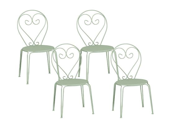 vente unique Lot de 4 chaises de jardin empilables en métal façon fer forgé - Vert amande - GUERMANTES de MYLIA