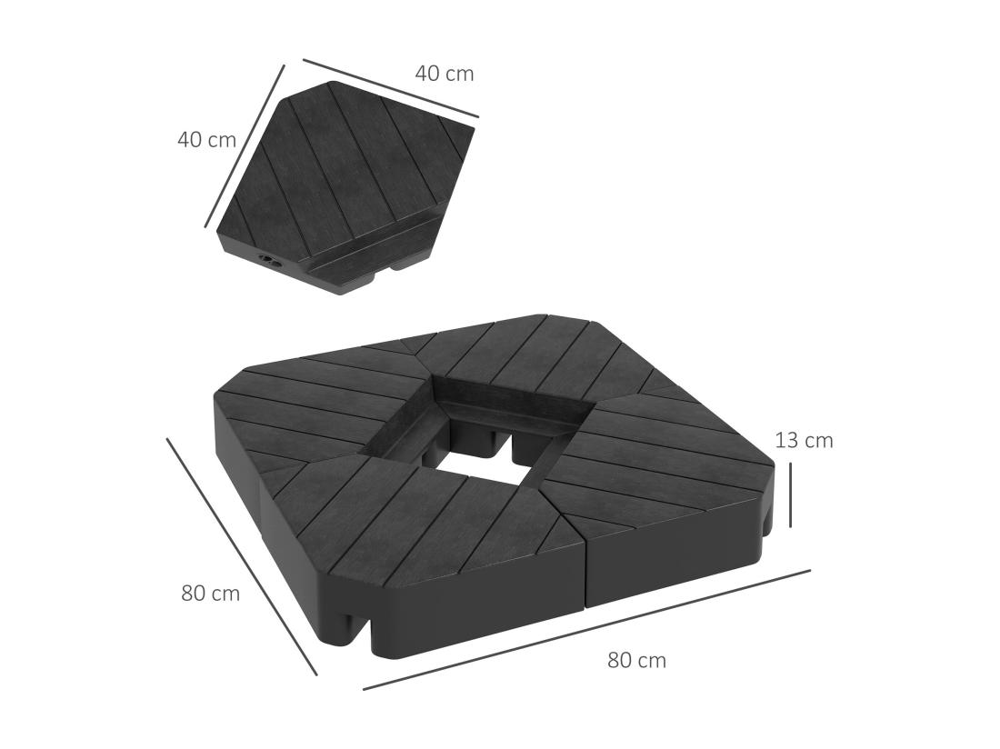 Vente Unique Lot De 4 Dalles De Lestage Parasol Déporté Piètement Croix - à Lester Eau Ou Sable - HDPE Noir
