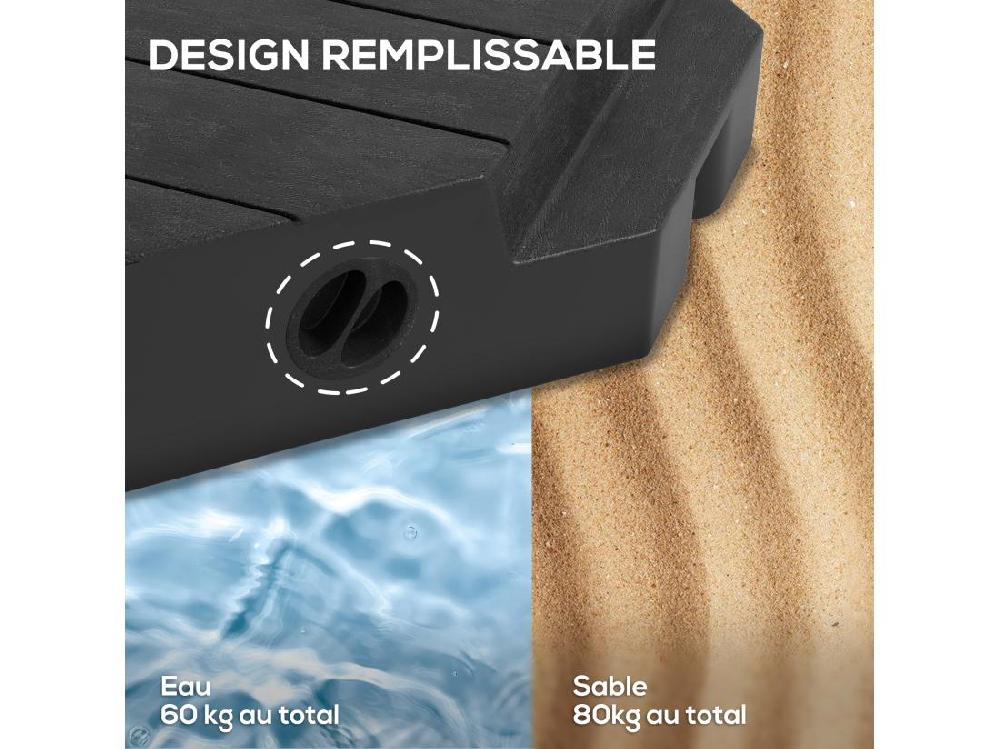 Vente Unique Lot De 4 Dalles De Lestage Parasol Déporté Piètement Croix - à Lester Eau Ou Sable - HDPE Noir