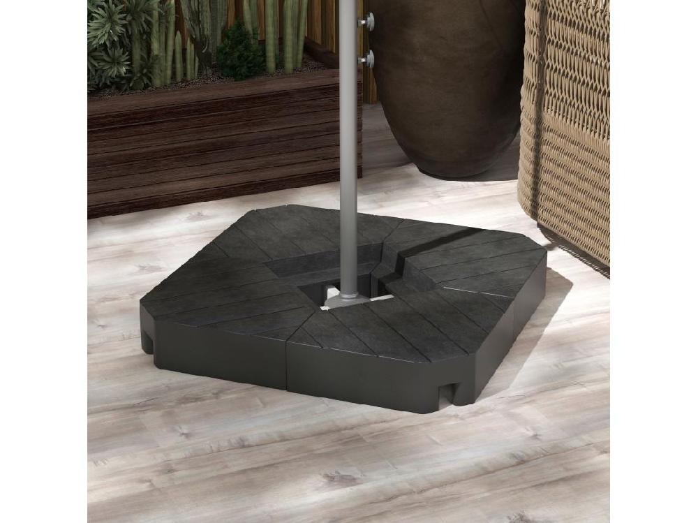 Vente Unique Lot De 4 Dalles De Lestage Parasol Déporté Piètement Croix - à Lester Eau Ou Sable - HDPE Noir