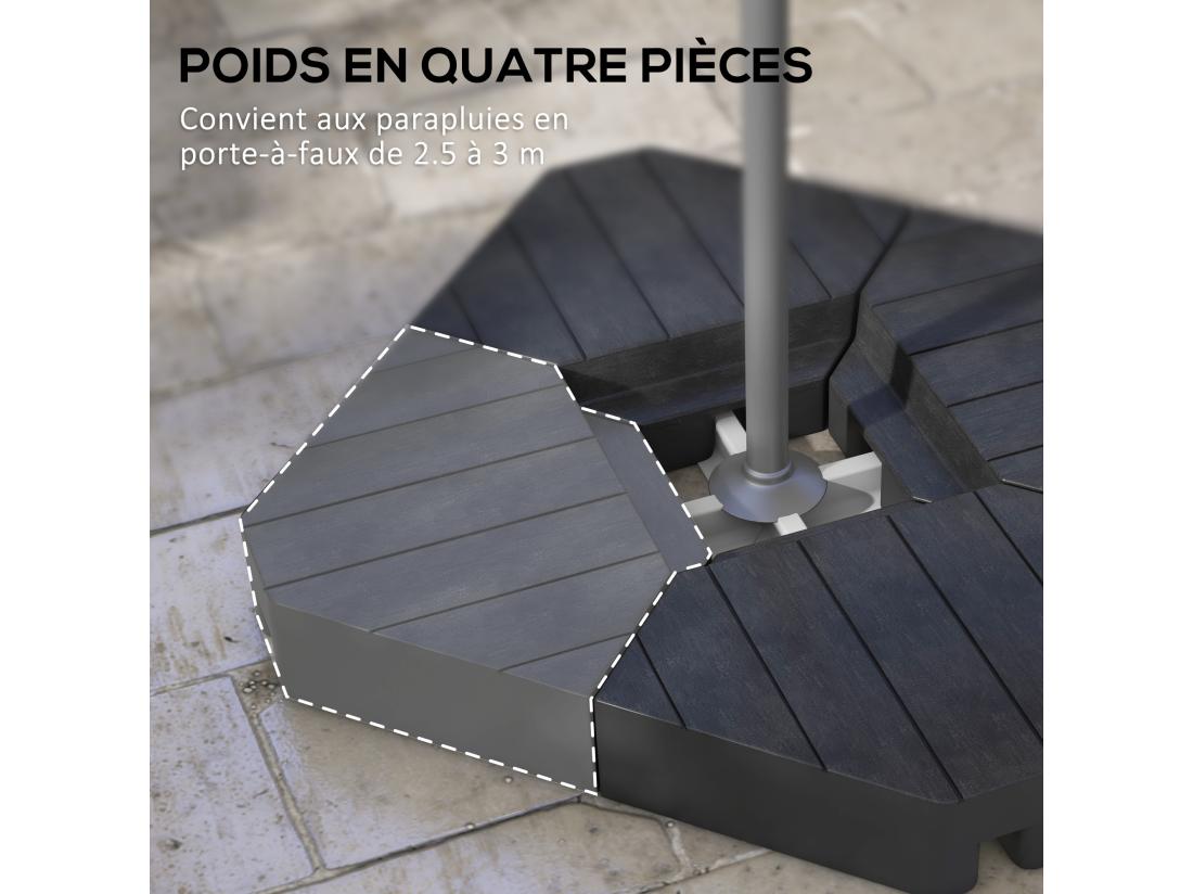 vente unique Lot de 4 dalles de lestage parasol déporté piètement croix - à lester eau ou sable - HDPE noir