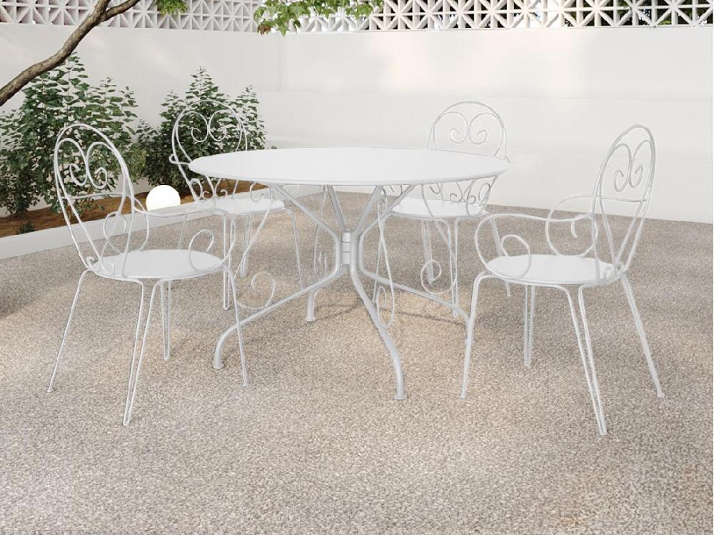 Vente Unique Lot De 4 Fauteuils De Jardin Empilables En Métal Façon Fer Forgé - Blanc - GUERMANTES De MYLIA