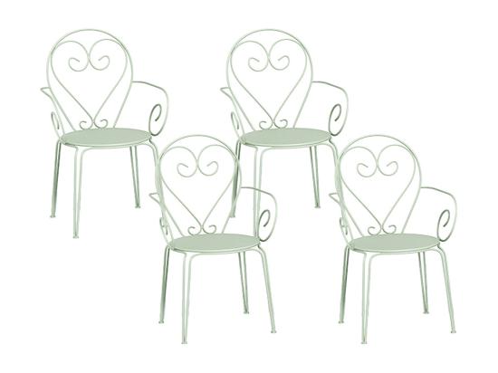 vente unique Lot de 4 fauteuils de jardin empilables en métal façon fer forgé - Vert amande - GUERMANTES de MYLIA